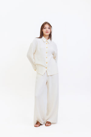 Lola Off White Two Piece Textured Muslin Suit
