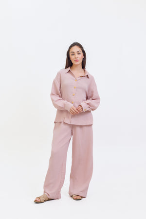 Lola Tea Pink Two Piece Textured Muslin Suit