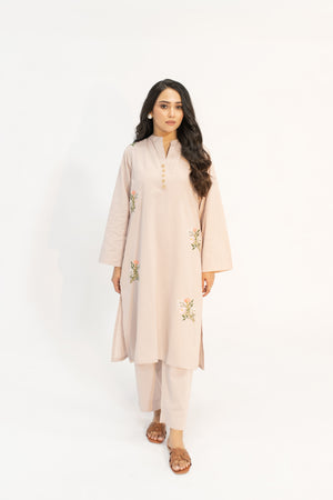Zehra Tea Pink Suit With Floral Embroidery