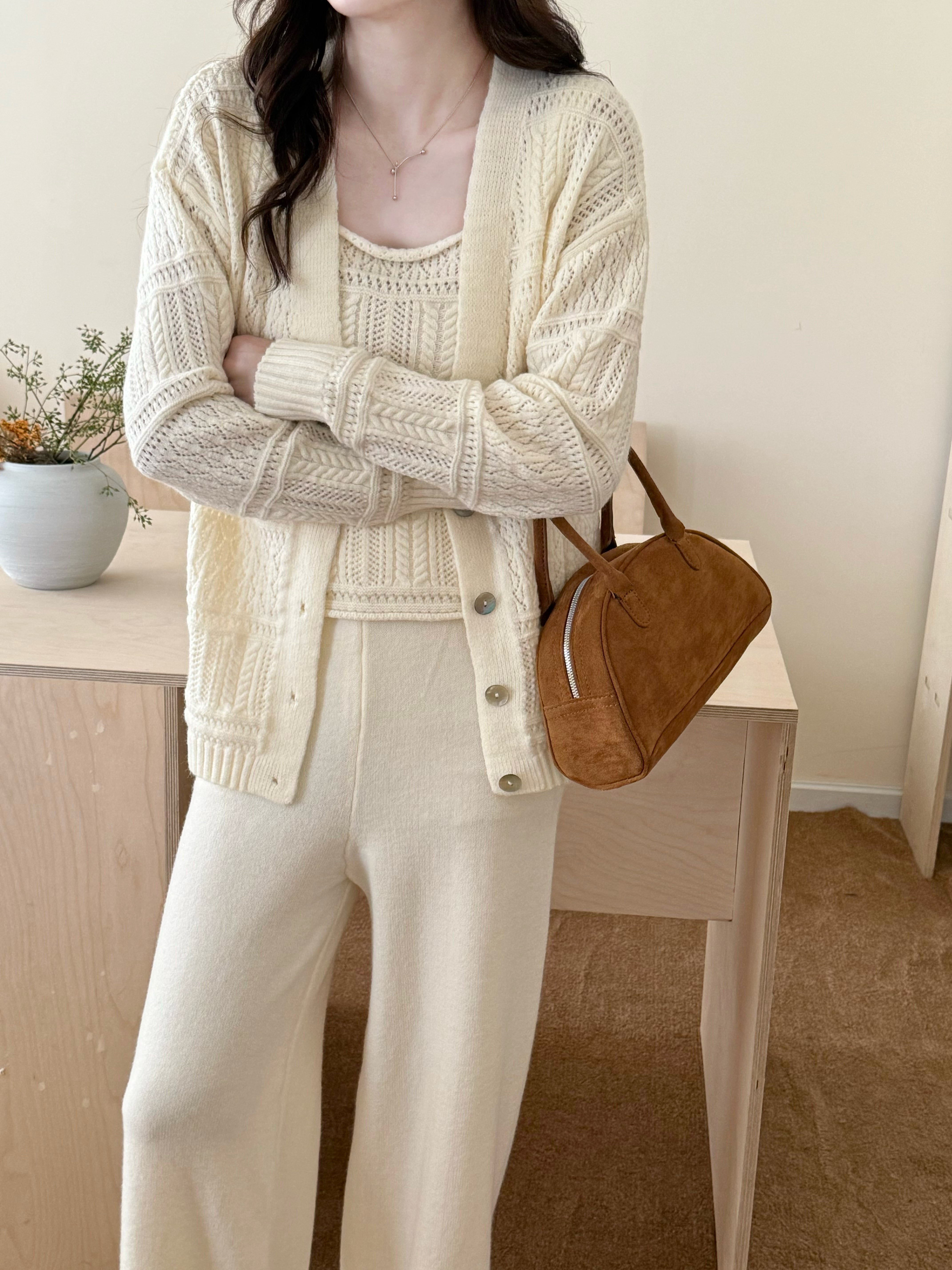 TINA WHITE DETAIL THREE PIECE KNIT SUIT
