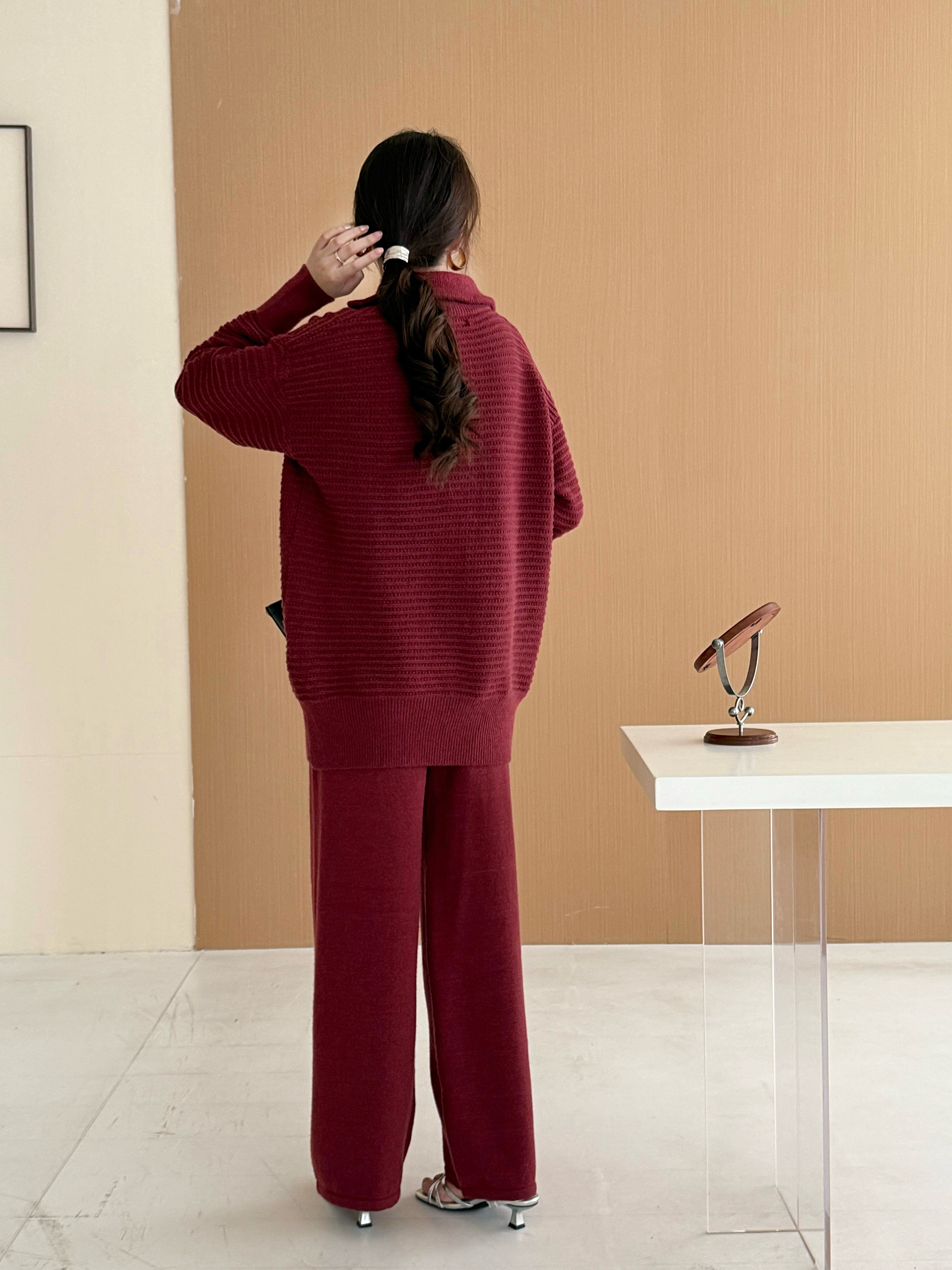 LOLO KNIT DETAIL SUIT CHERRY