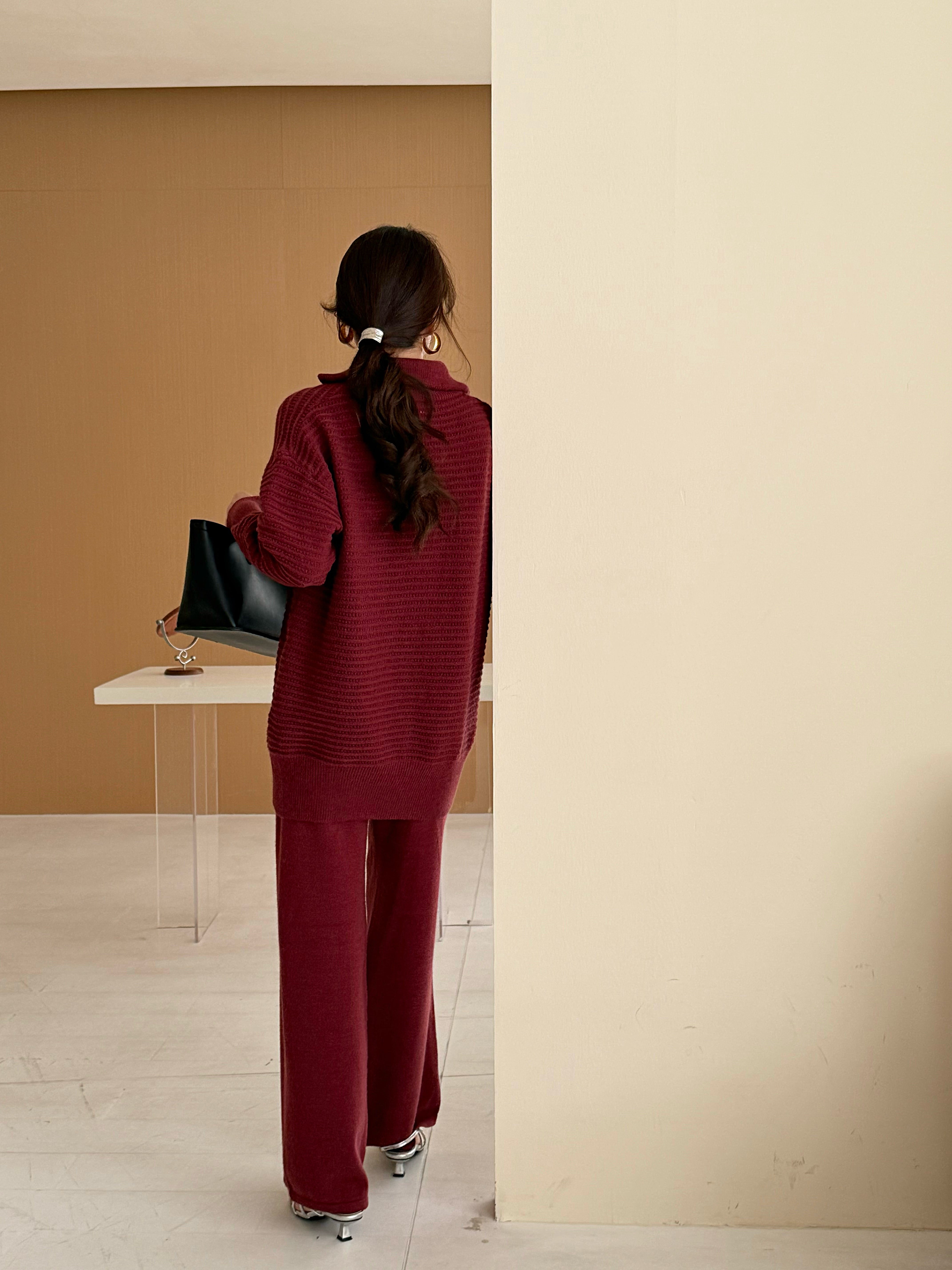 LOLO KNIT DETAIL SUIT CHERRY