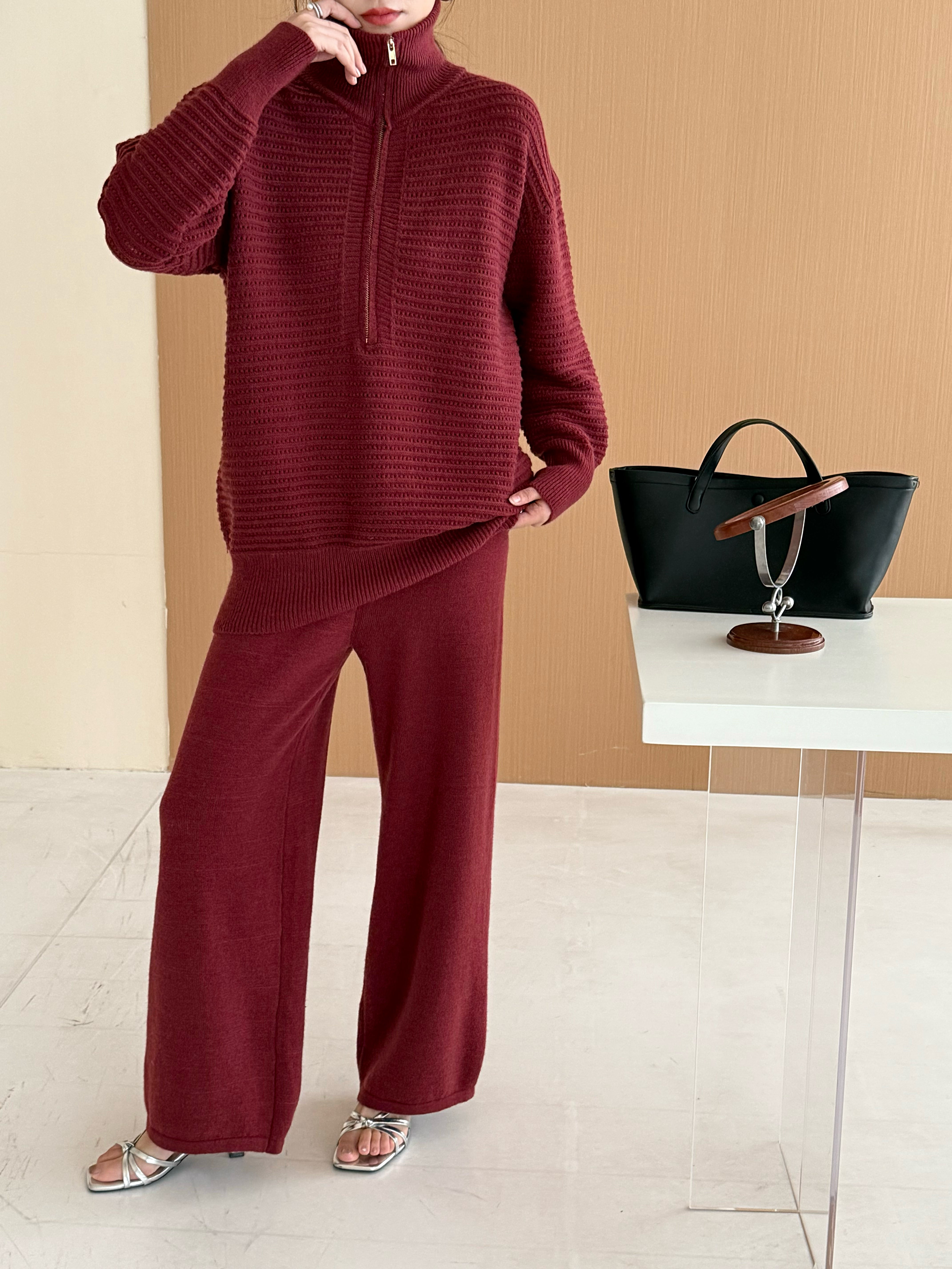 LOLO KNIT DETAIL SUIT CHERRY