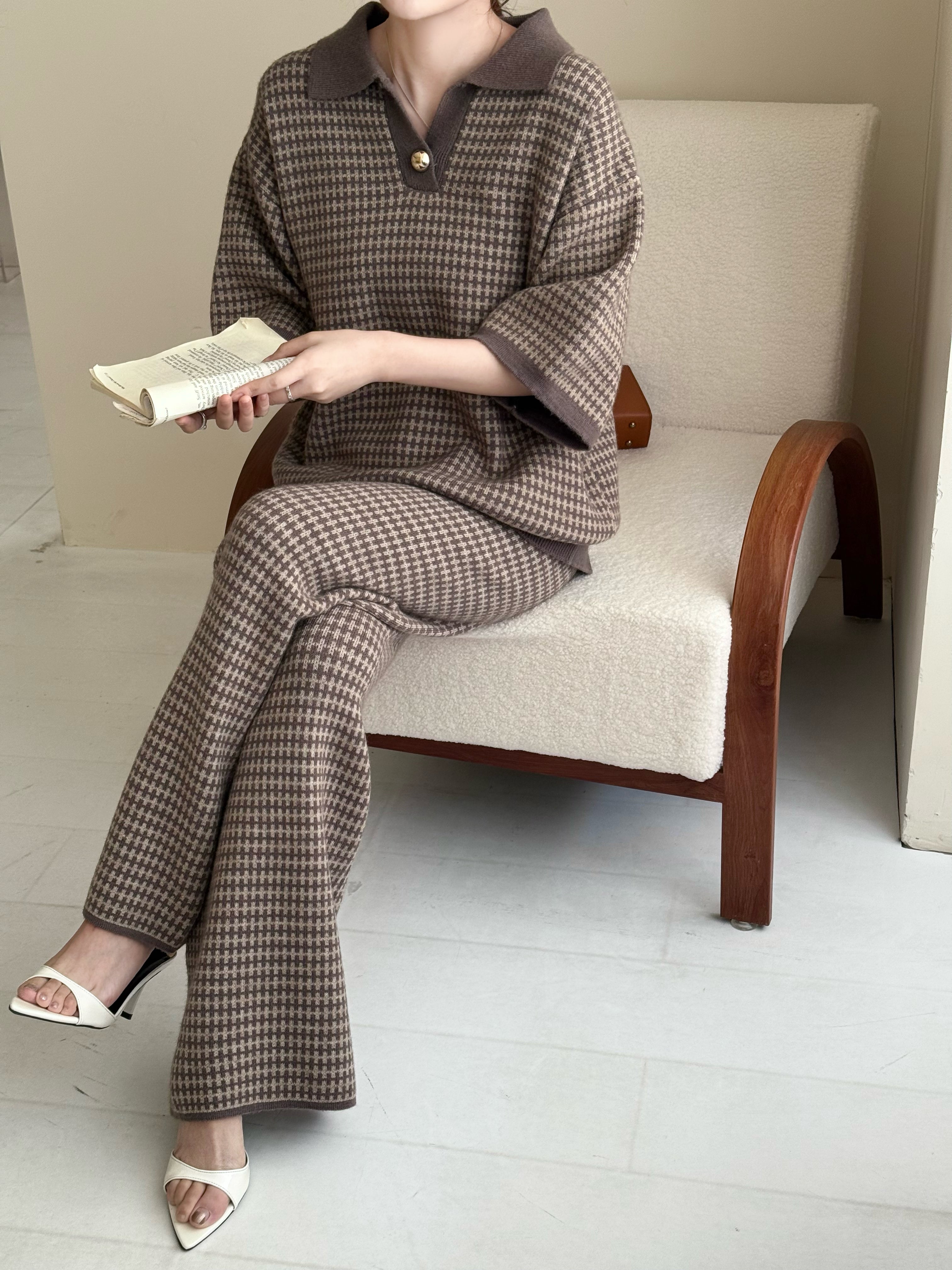 Sira Knit Detail Suit Dark Mouse