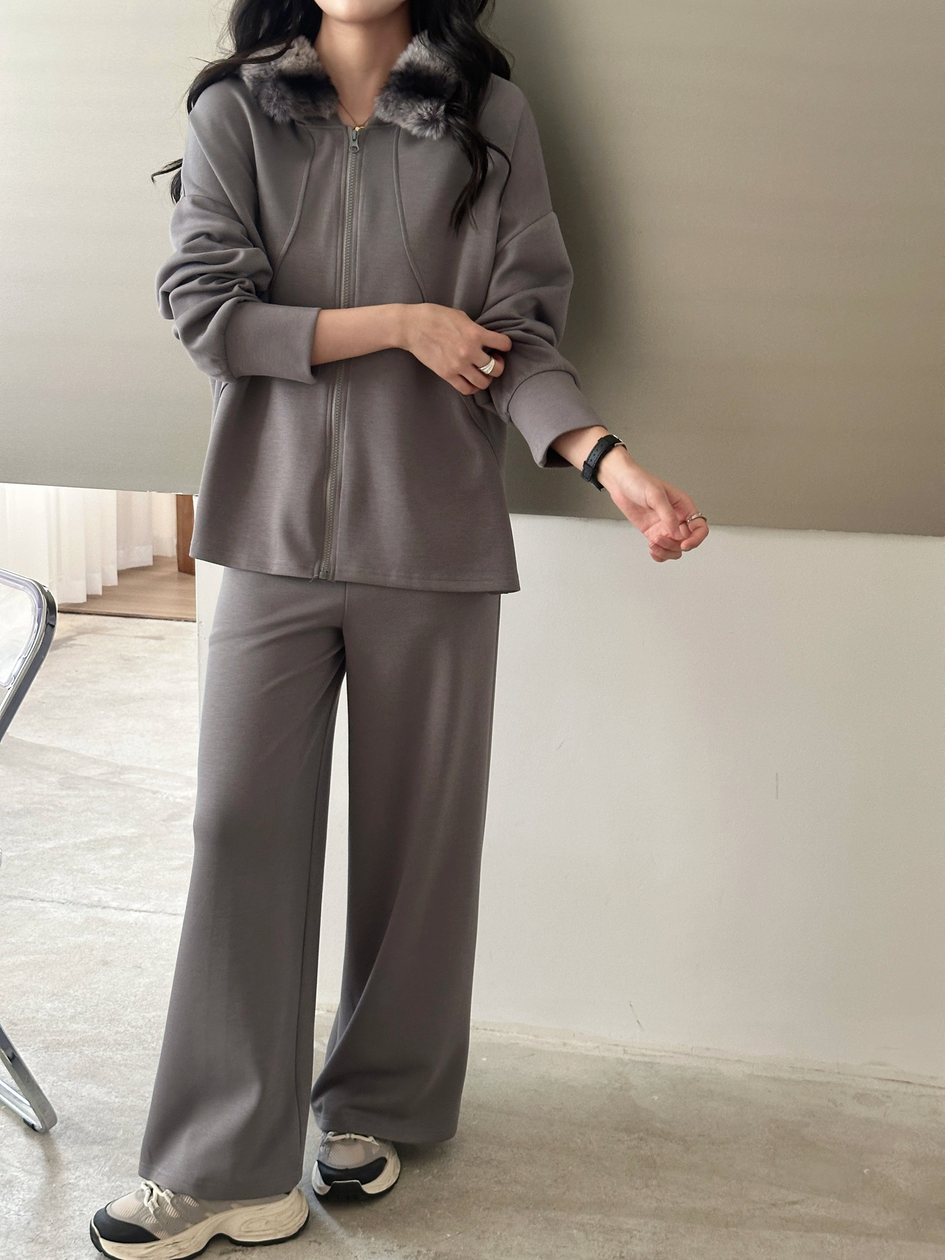 Erin Modal Suit with Faux Rabbit Hoodie