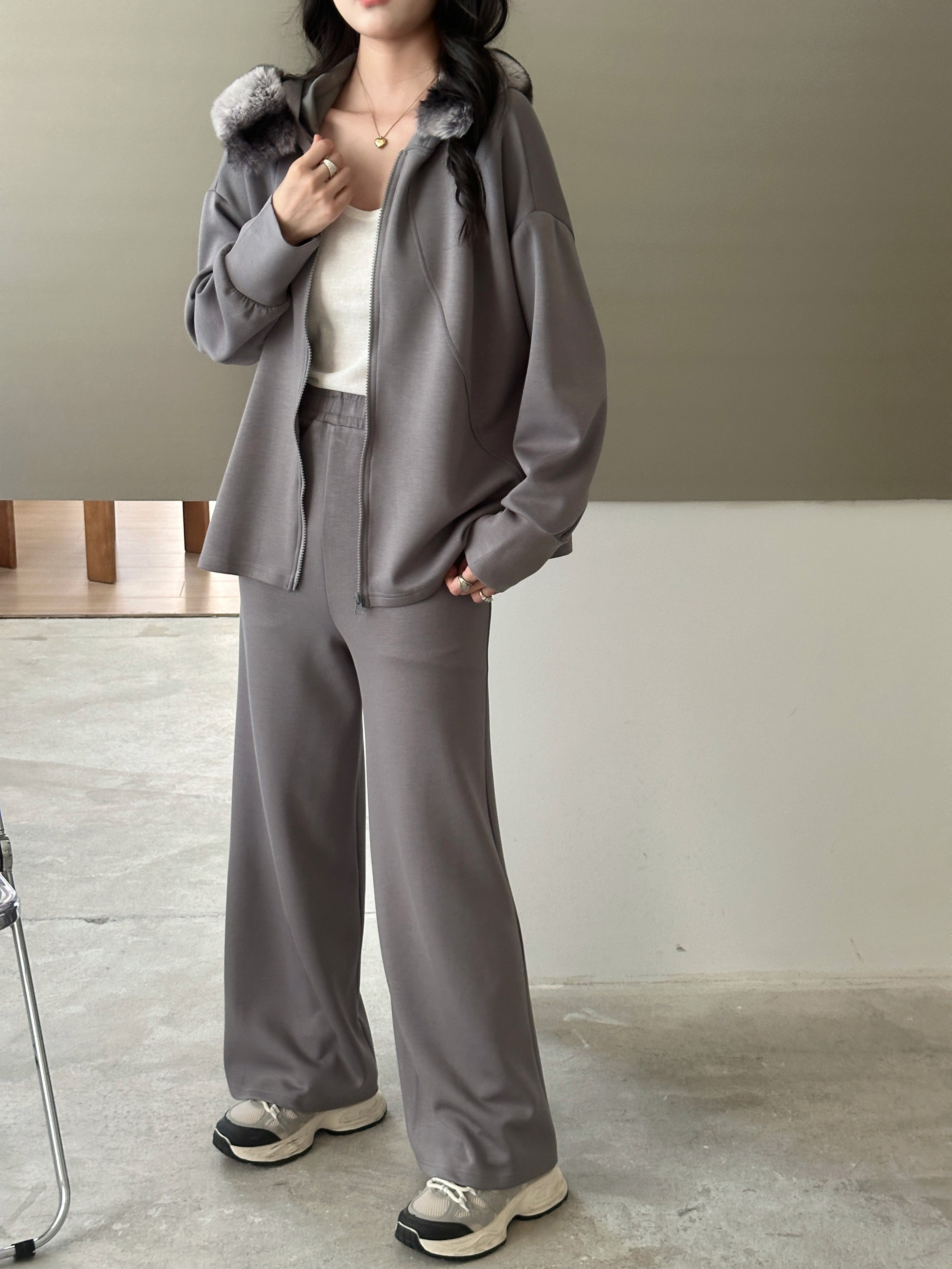 Erin Modal Suit with Faux Rabbit Hoodie