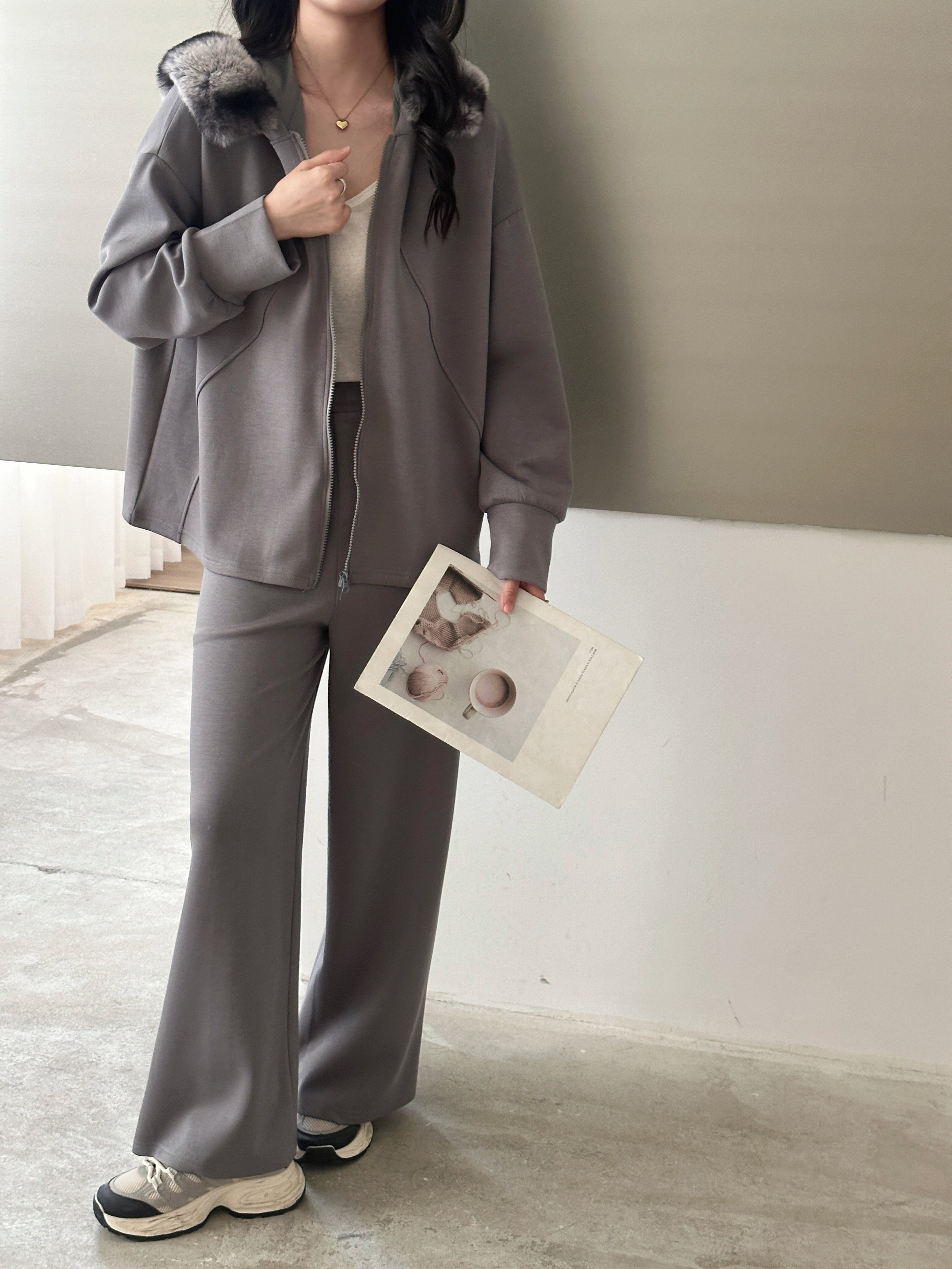 Erin Modal Suit with Faux Rabbit Hoodie