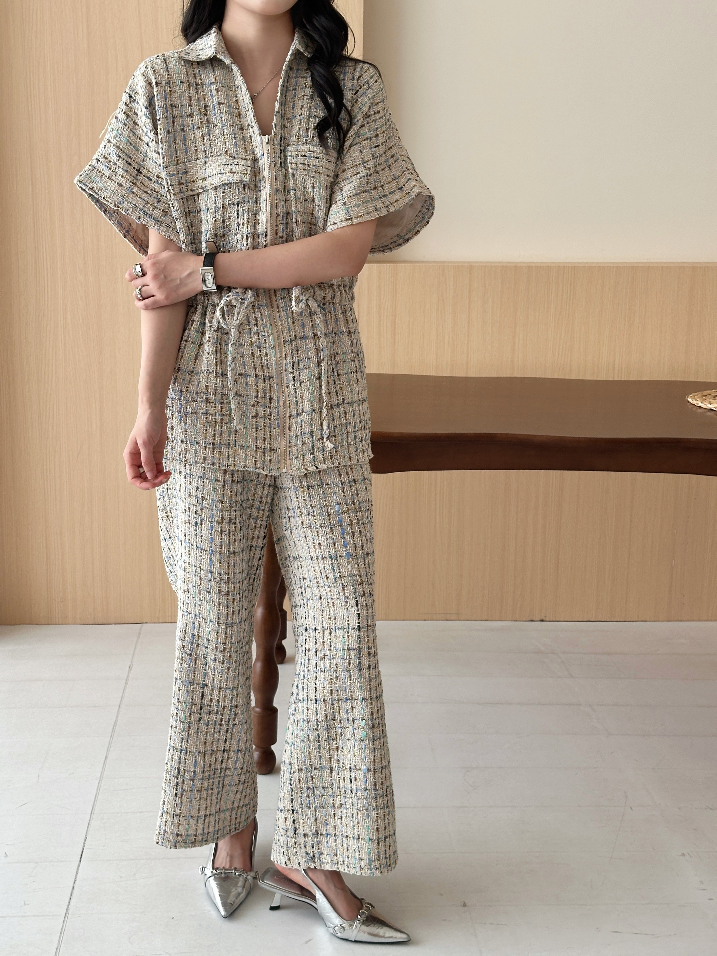 Pera White Chequered Knit Suit