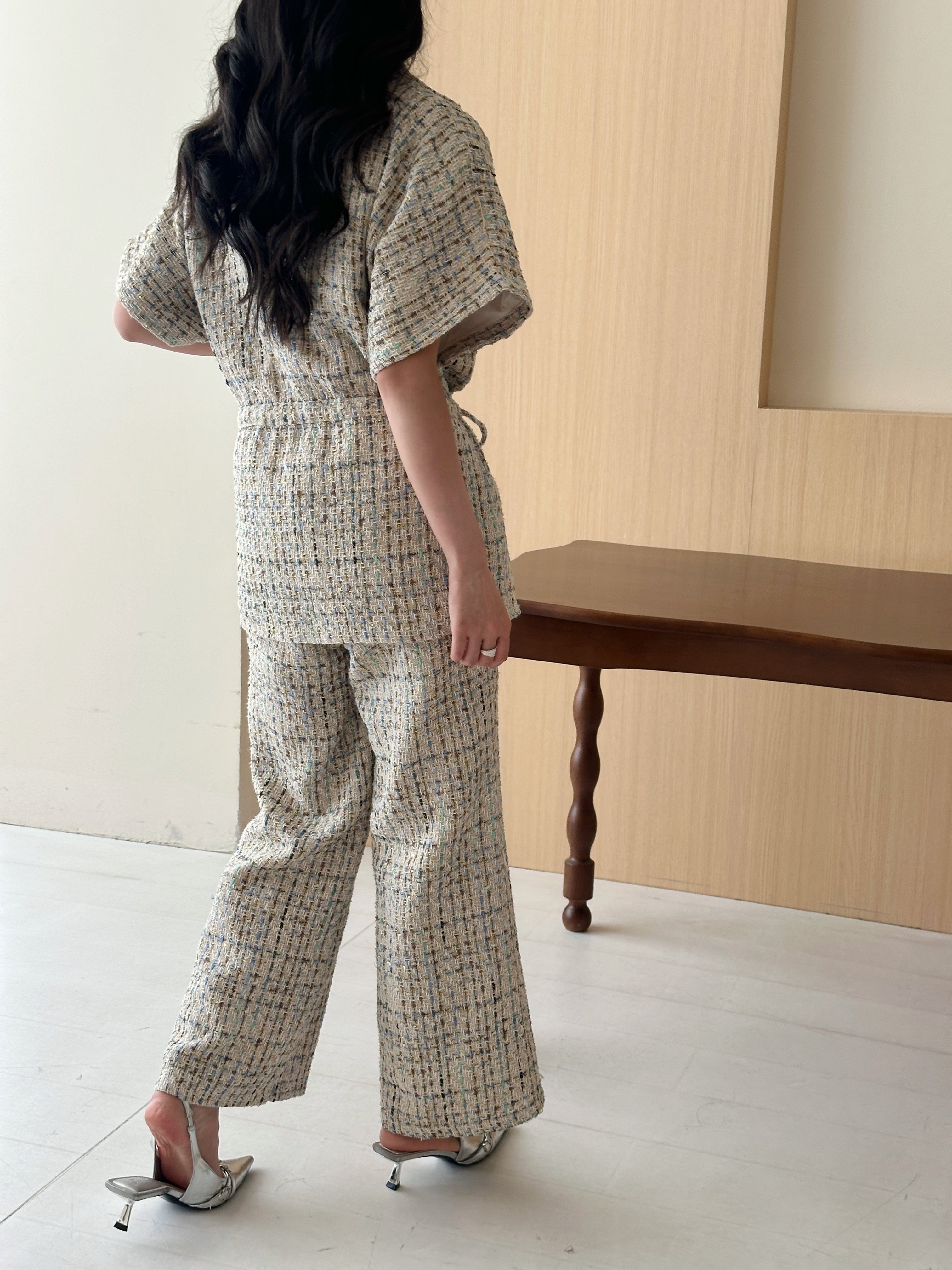 Pera White Chequered Knit Suit