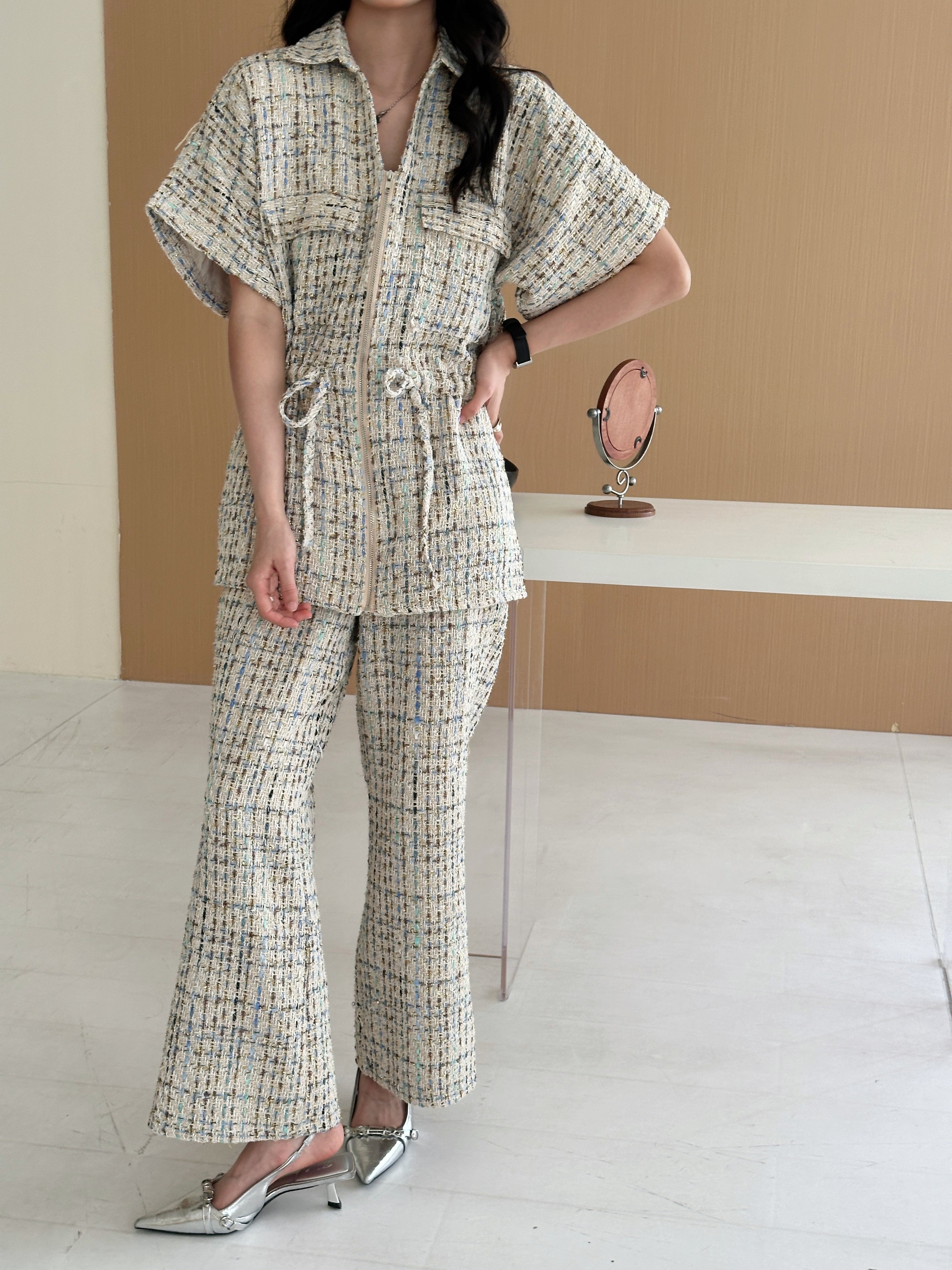 Pera White Chequered Knit Suit