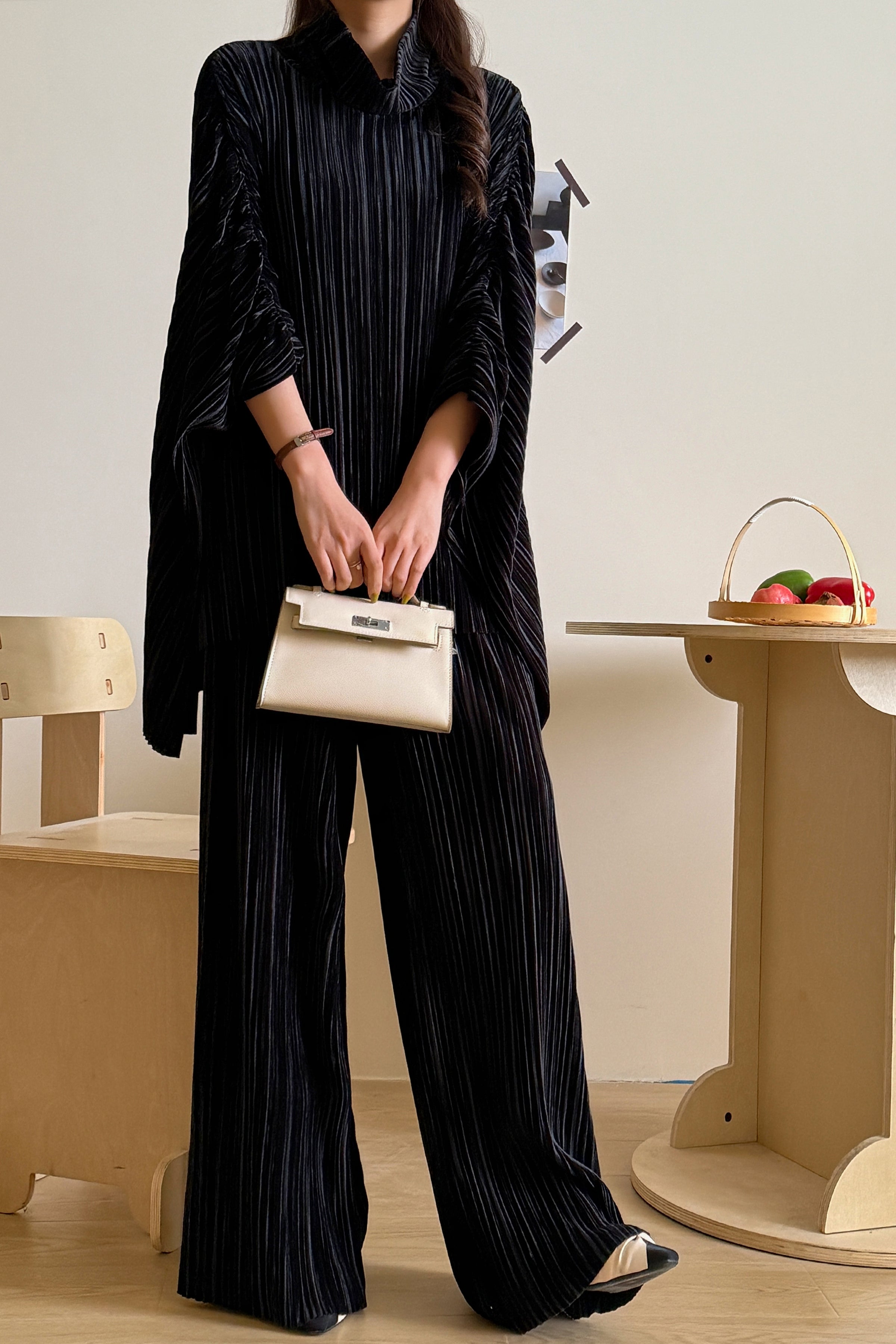 Oslo Black Velvet Pleated Suit