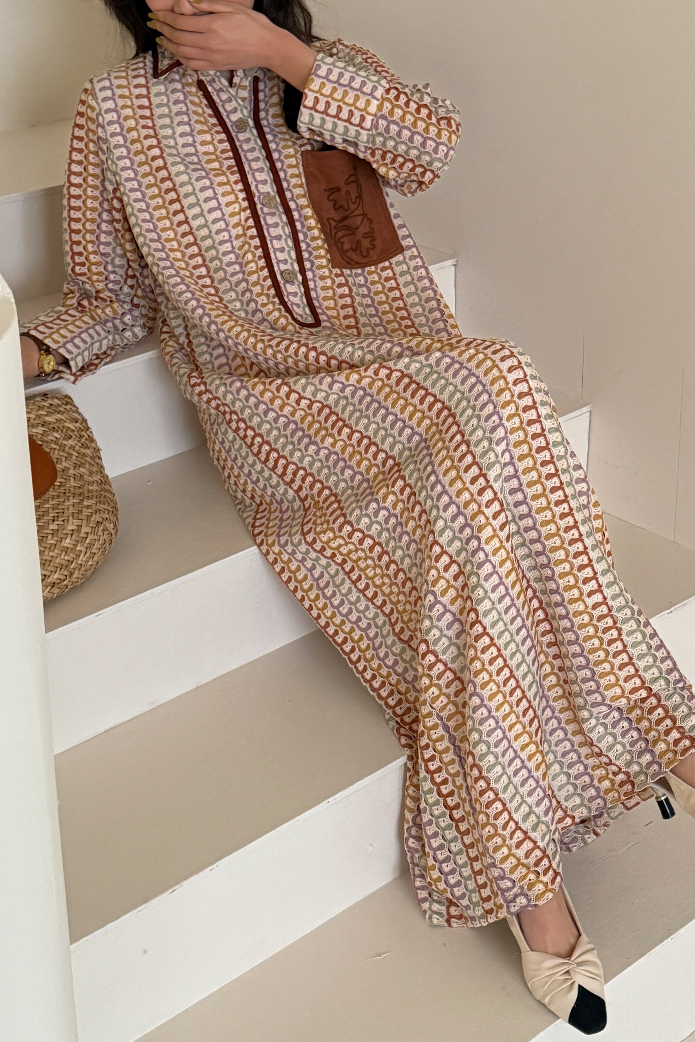 Bodrum Maxi Crochet Dress with Embroidered Pocket