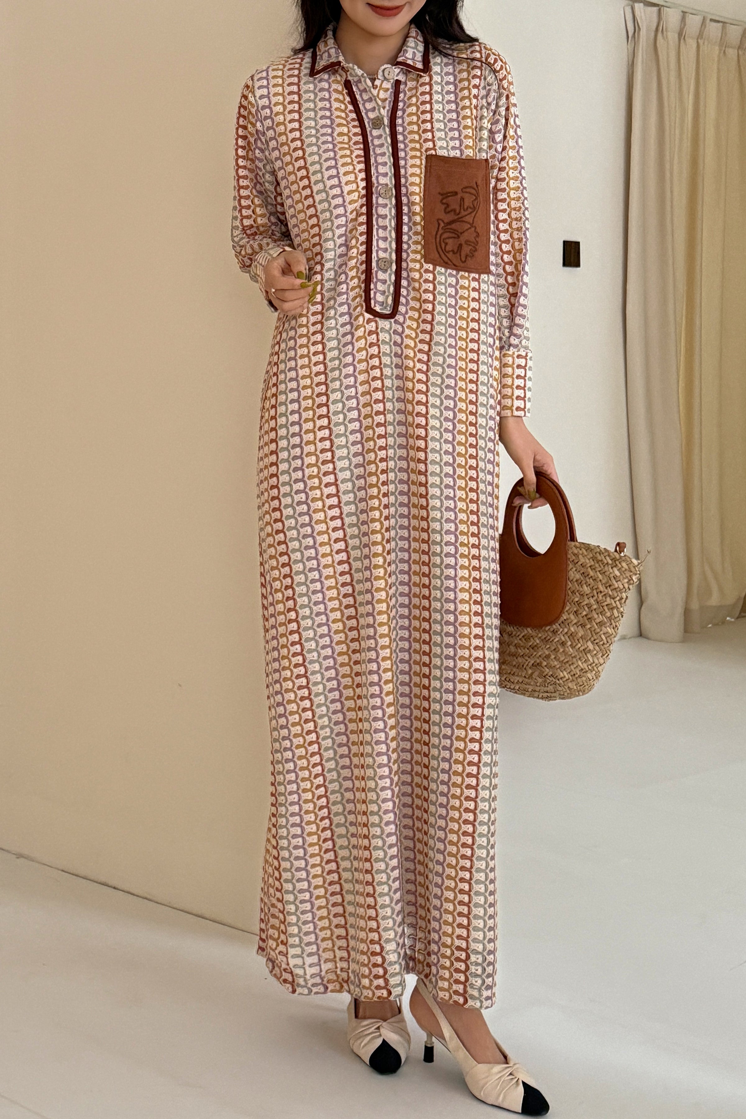 Bodrum Maxi Crochet Dress with Embroidered Pocket