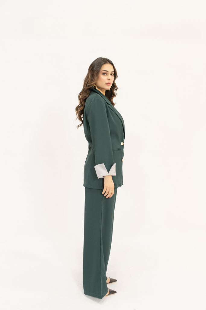 Aiyla Dark Green Golden Button Double Breasted Suit