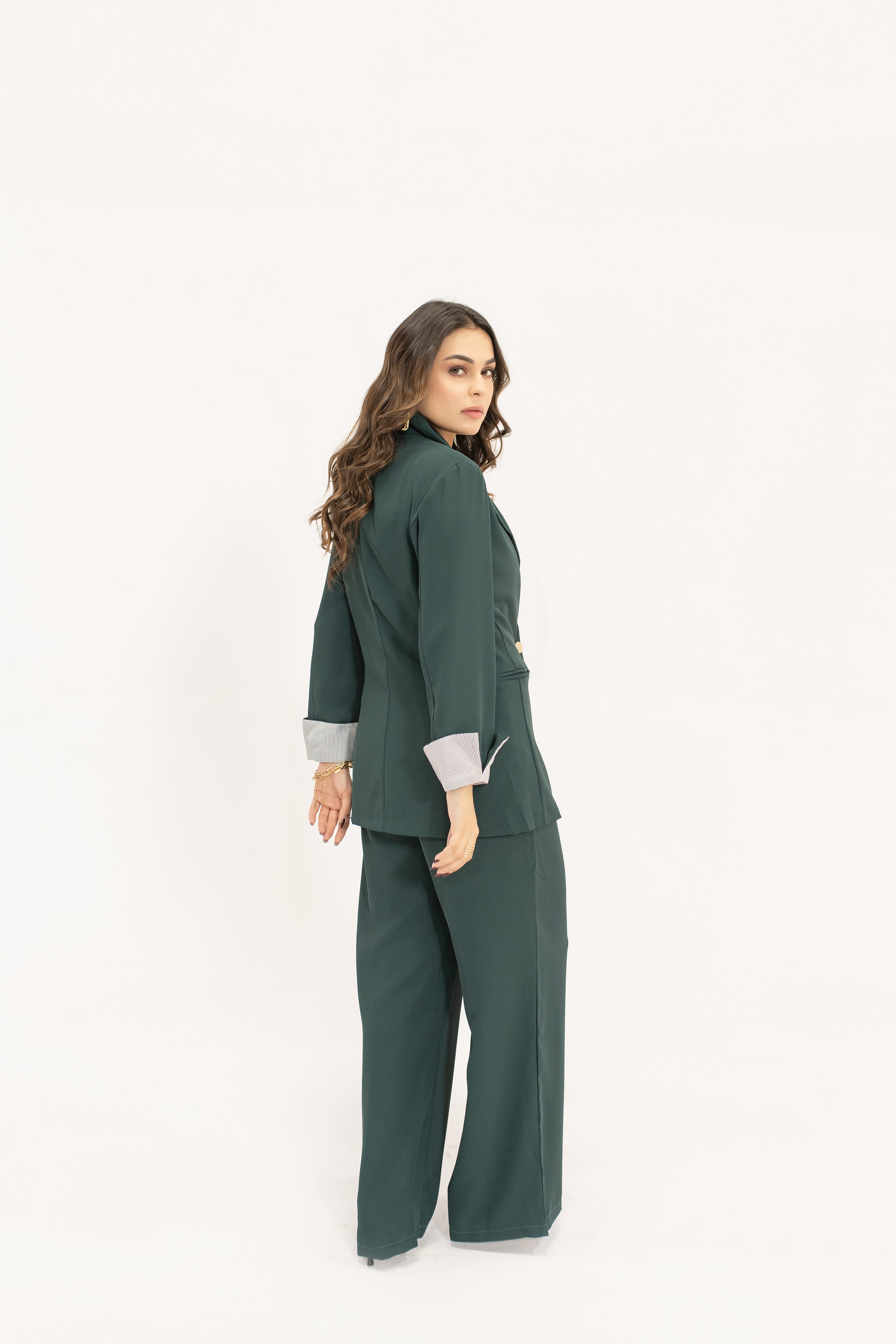 Aiyla Dark Green Golden Button Double Breasted Suit