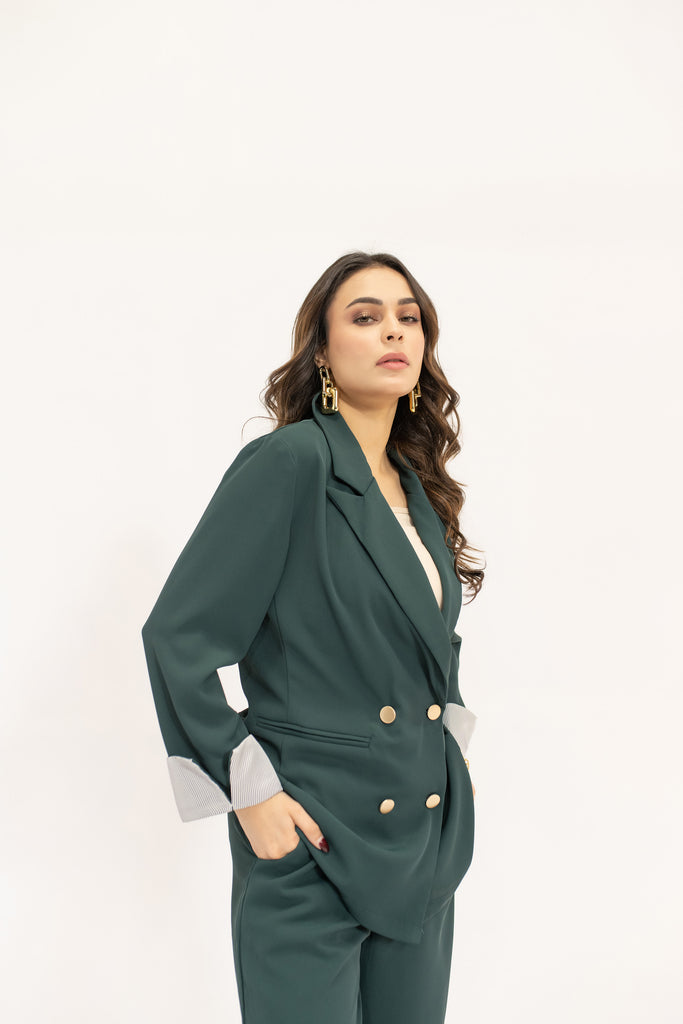 Aiyla Dark Green Golden Button Double Breasted Suit
