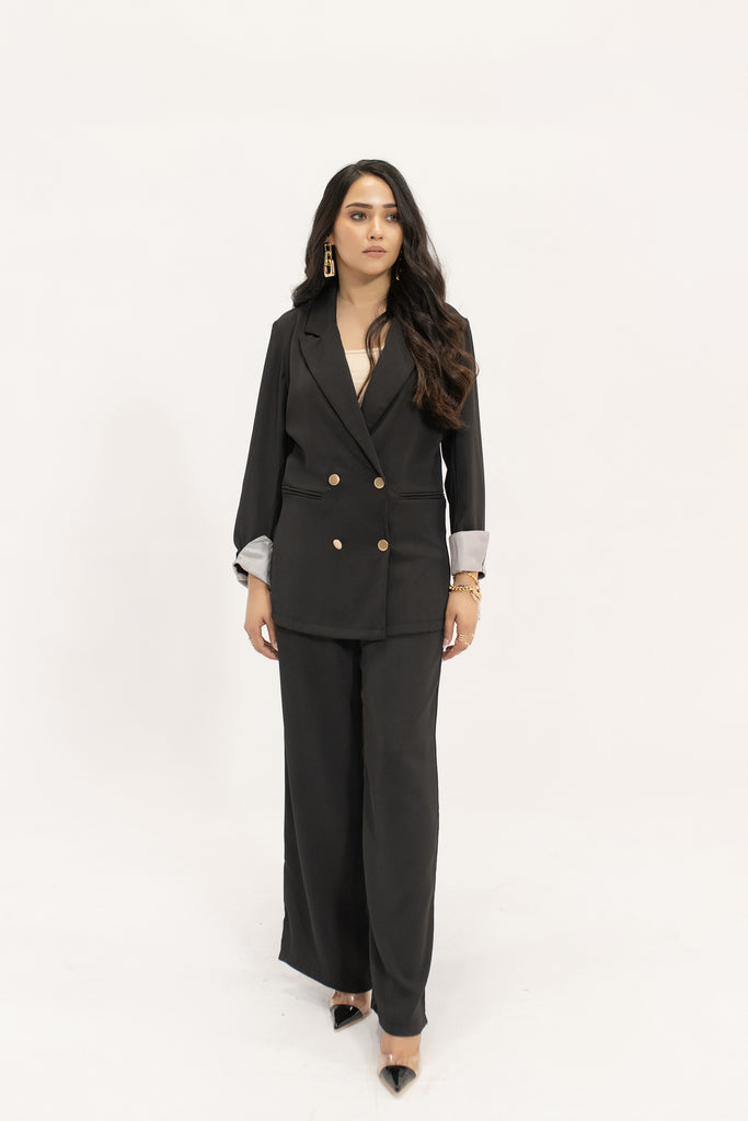 Aiyla Black Golden Button Double Breasted Suit
