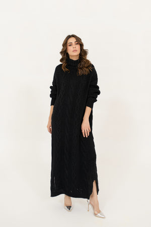 Rosy Cable Knit Black Dress
