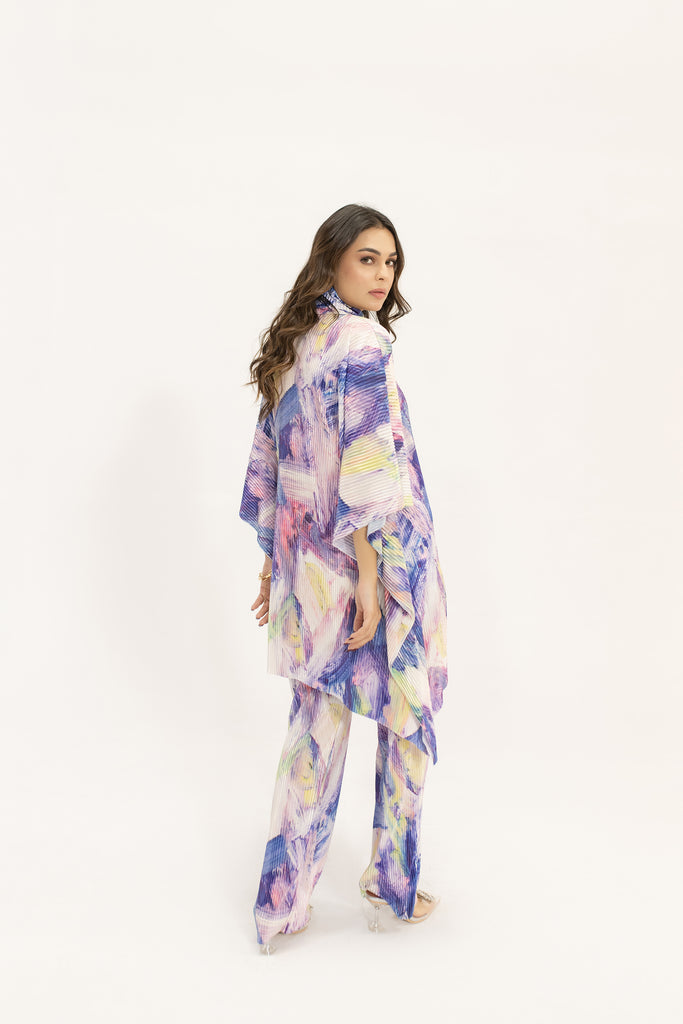 Nazik Purple/Pink Poncho Pleated Suit