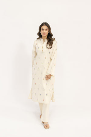 Cicek Off White Suit With Floral Embroidery