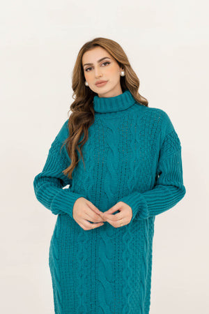 Rosy Cable Knit Dress Teal