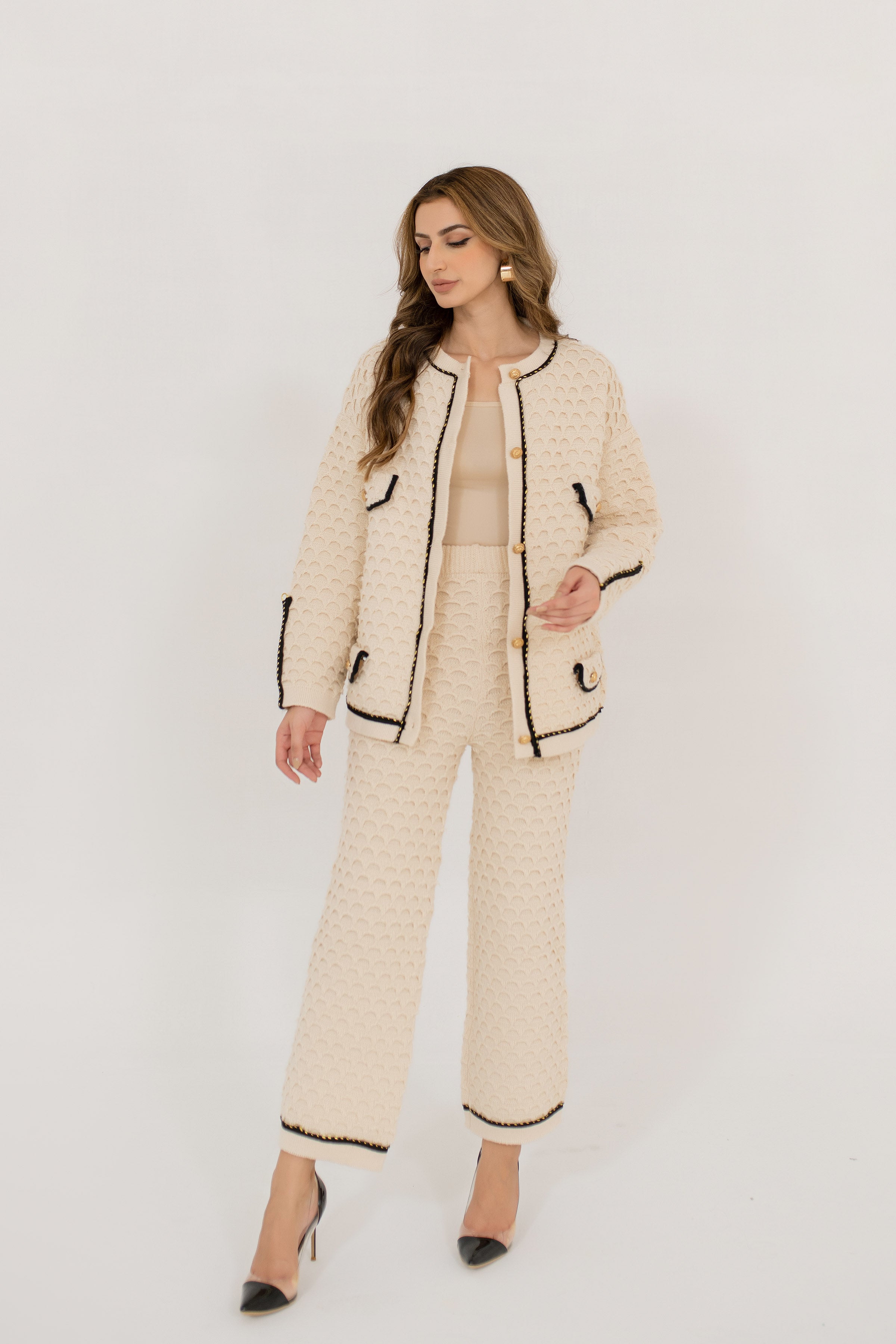 Inaya Cream Textured Knit Set