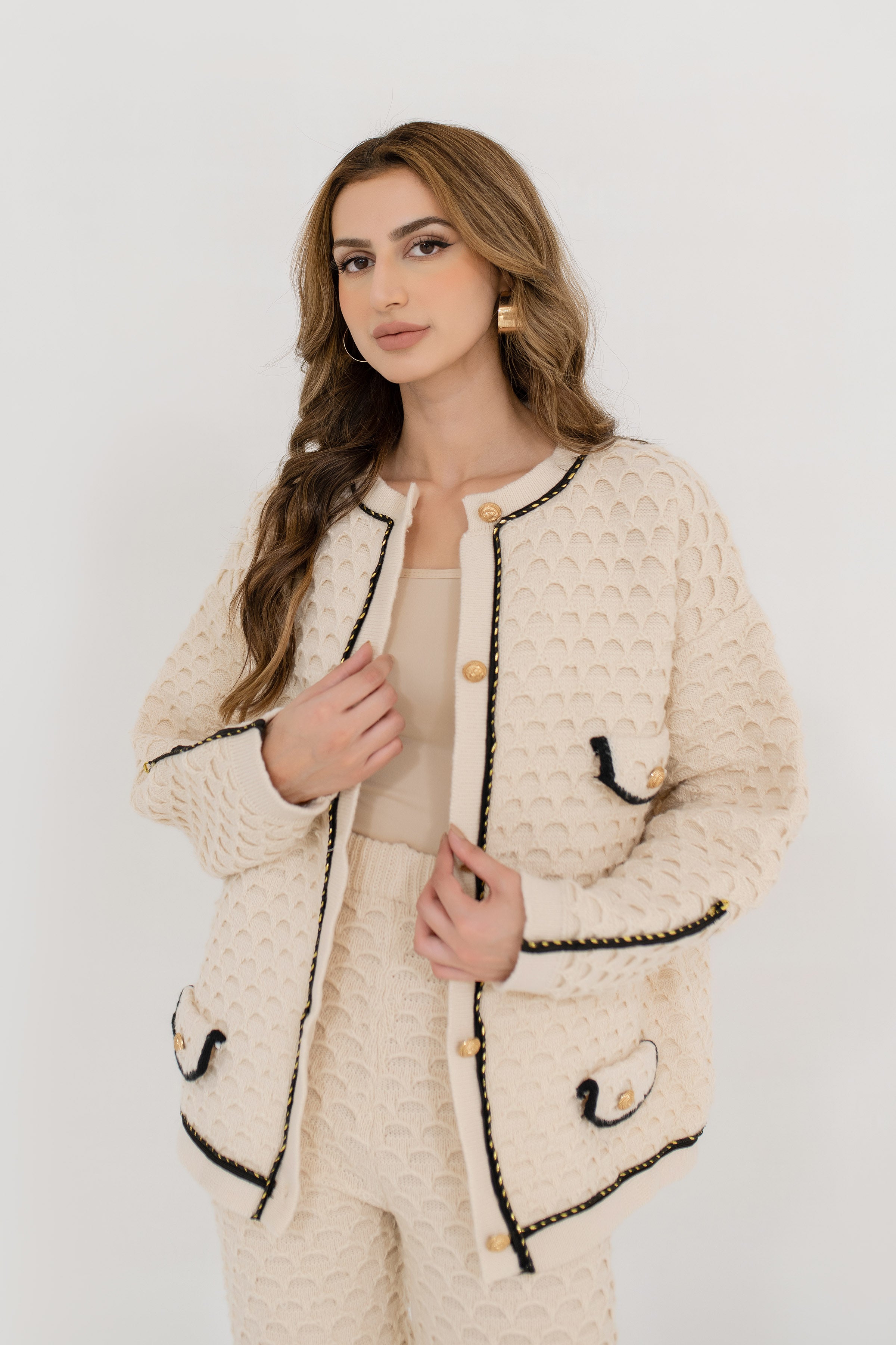 Inaya Cream Textured Knit Set