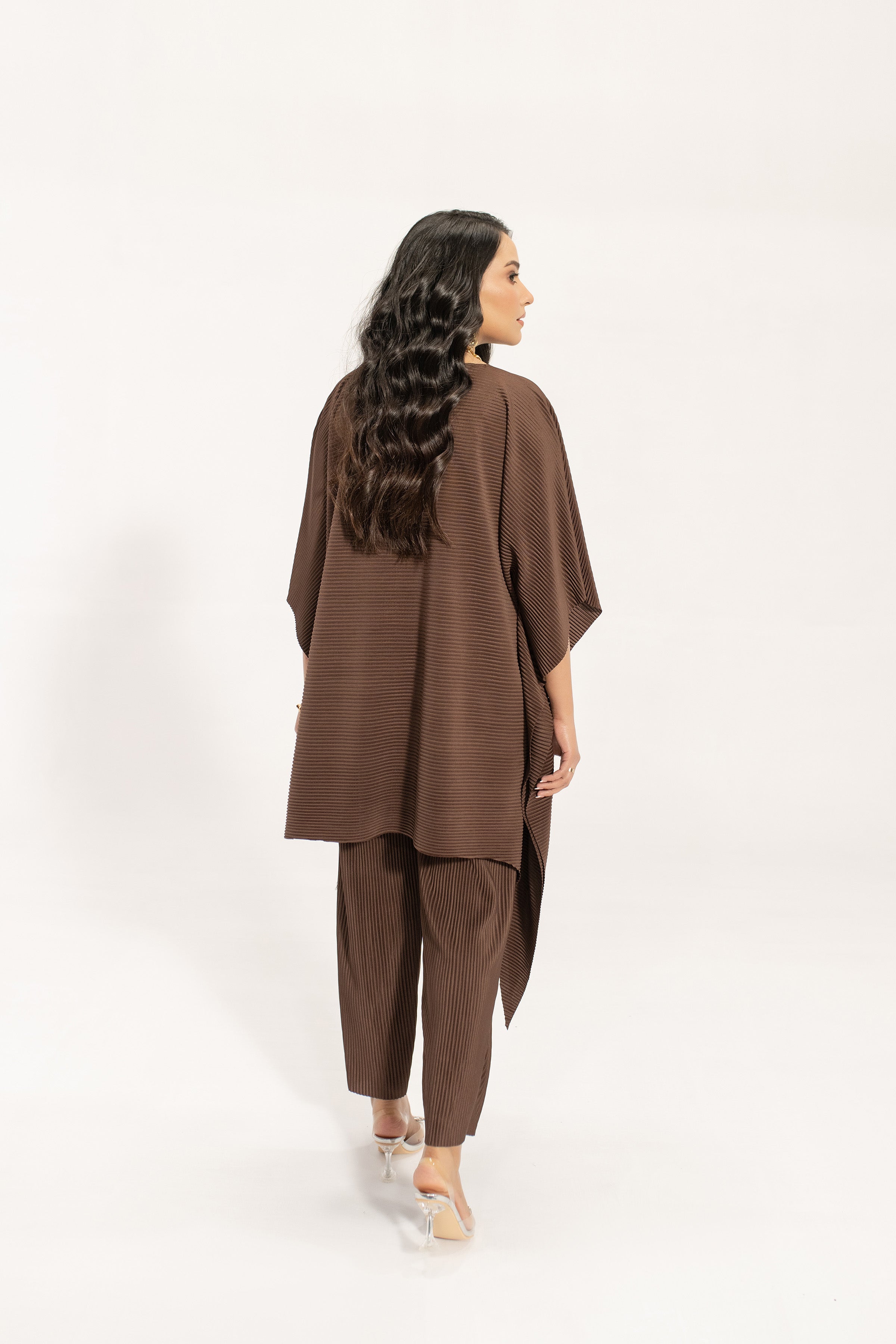 Kiraz Brown Asymmetrical Pleated Suit