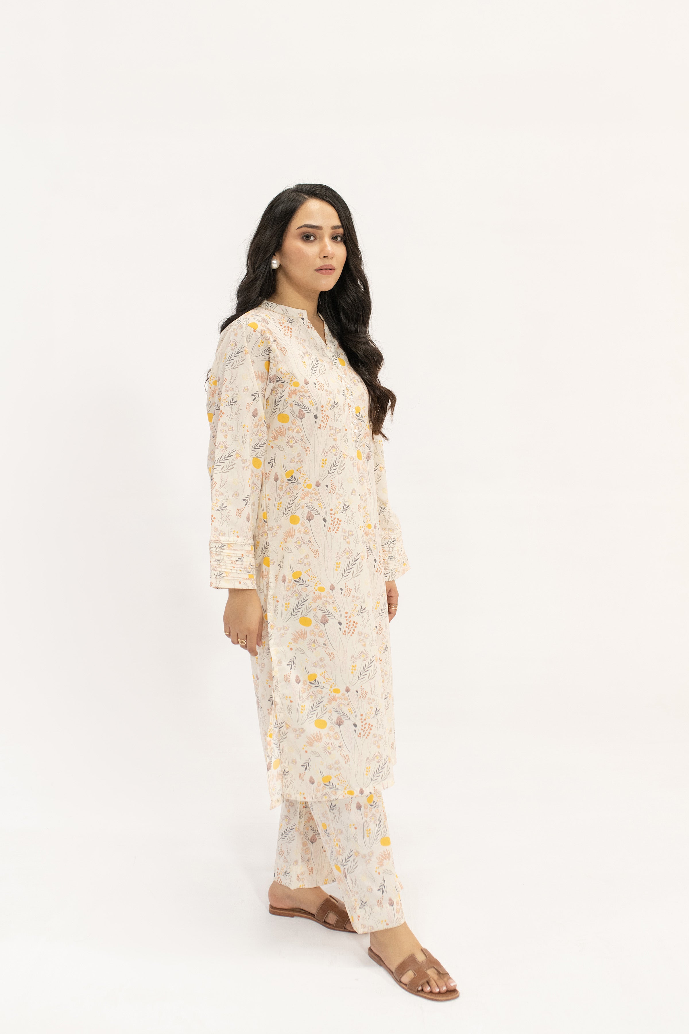 Marma Yellow Pearl Floral Print Suit