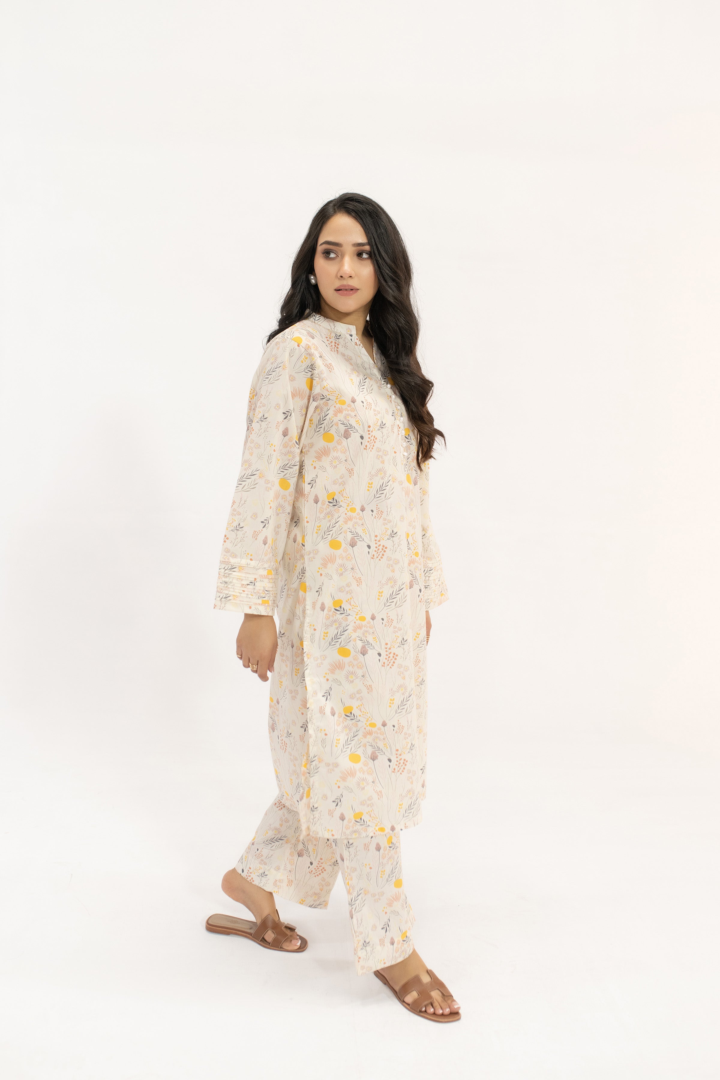 Marma Yellow Pearl Floral Print Suit