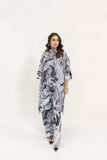 Yasmin Blue Marble Poncho Pleated Suit
