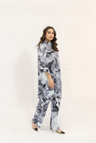 Yasmin Blue Marble Poncho Pleated Suit