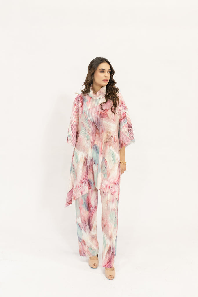 Nazik Pink On Pink Poncho Pleated Suit