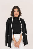 Leyla Black and white sweater perl button