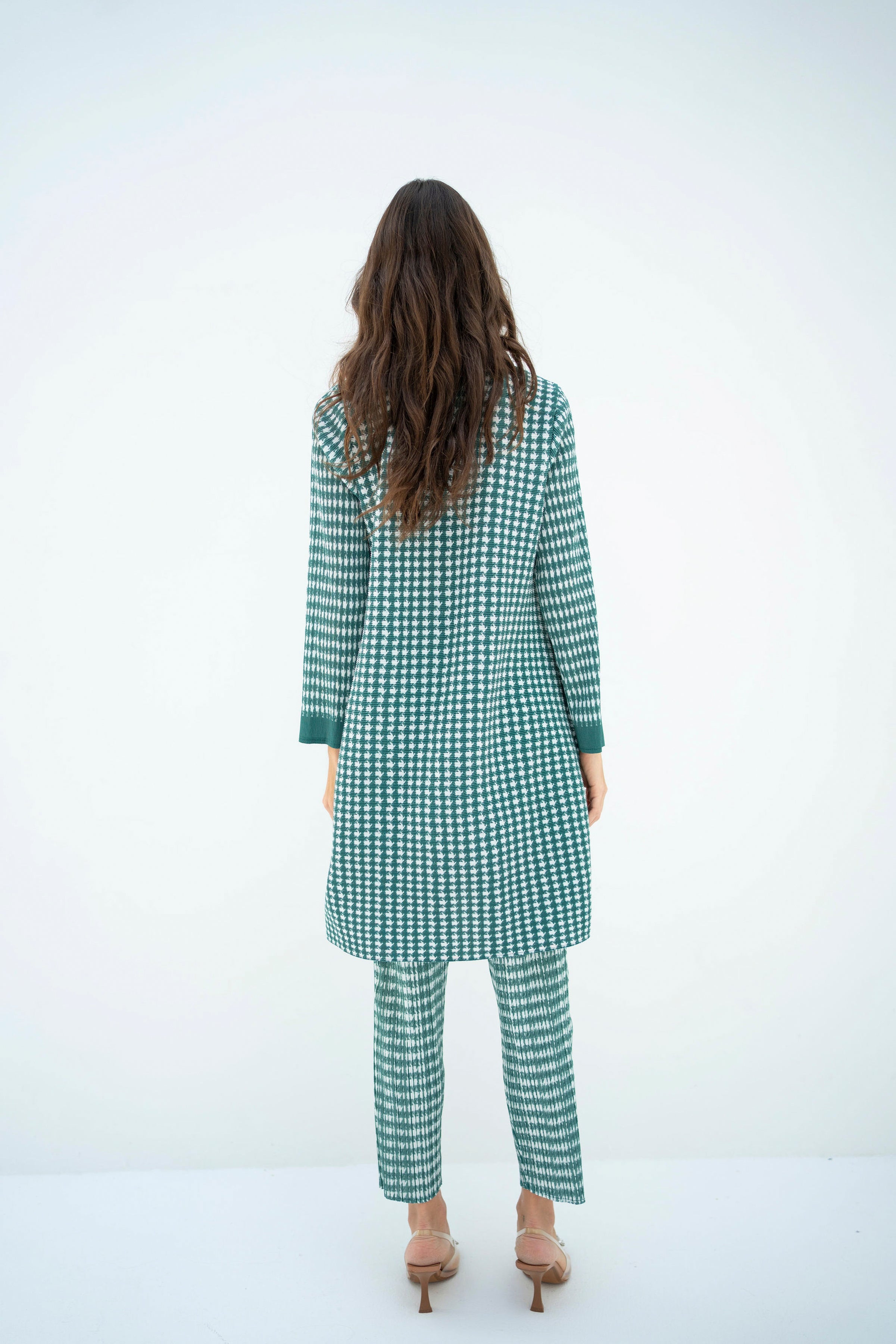 Pleated Oia Sea Green Set With Capri Pants