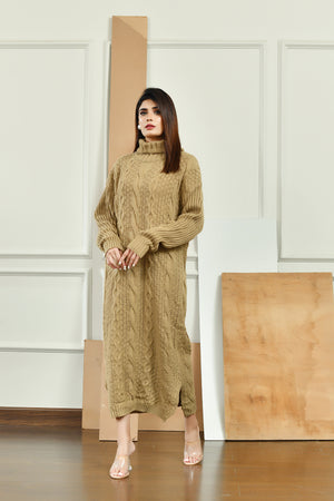 Rosy khaki Thick cable knitted dress