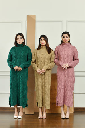 Rosy khaki Thick cable knitted dress