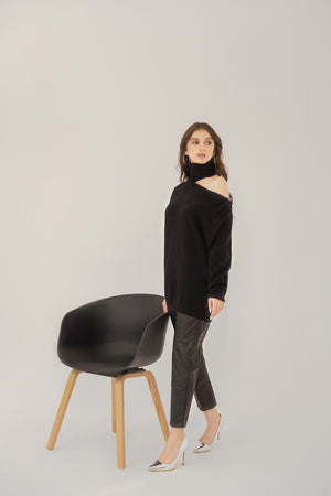 Cut Out Shoulder Top Sweater Black