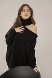Cut Out Shoulder Top Sweater Black