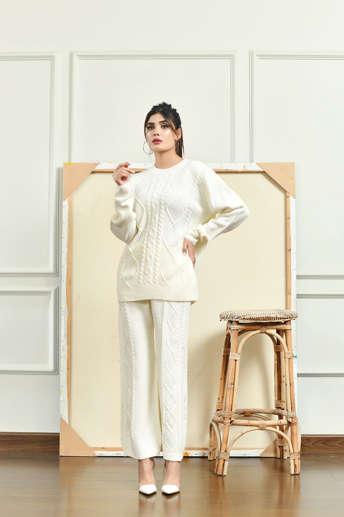 Ania Cable Knitted Separates White