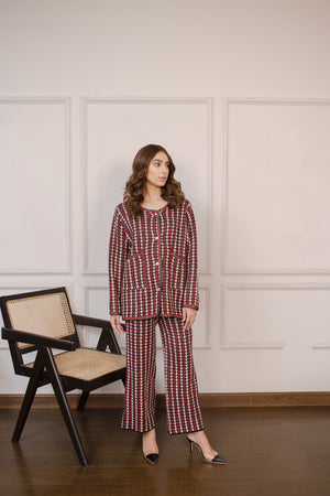 Arya Maroon Checkered Suit