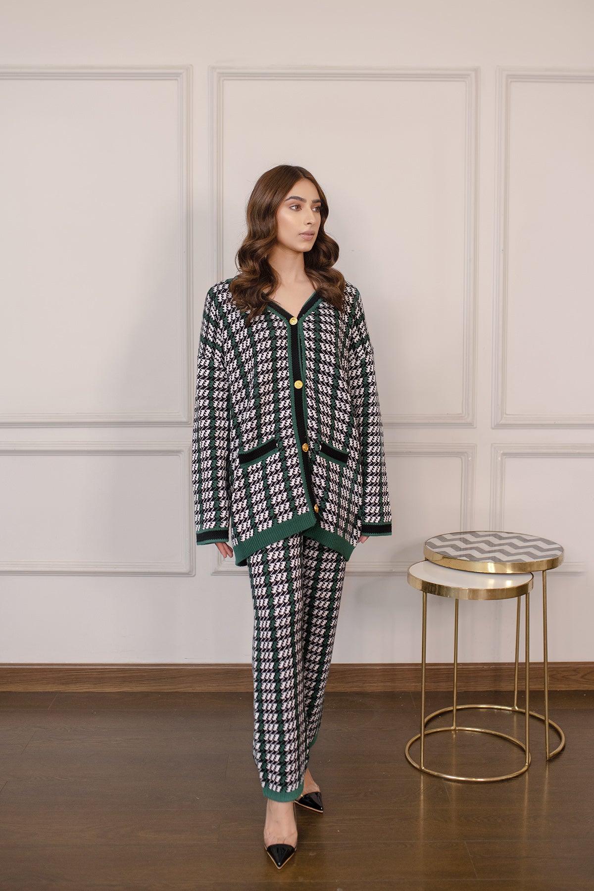 Neslihan Green Tweed Texture Suit