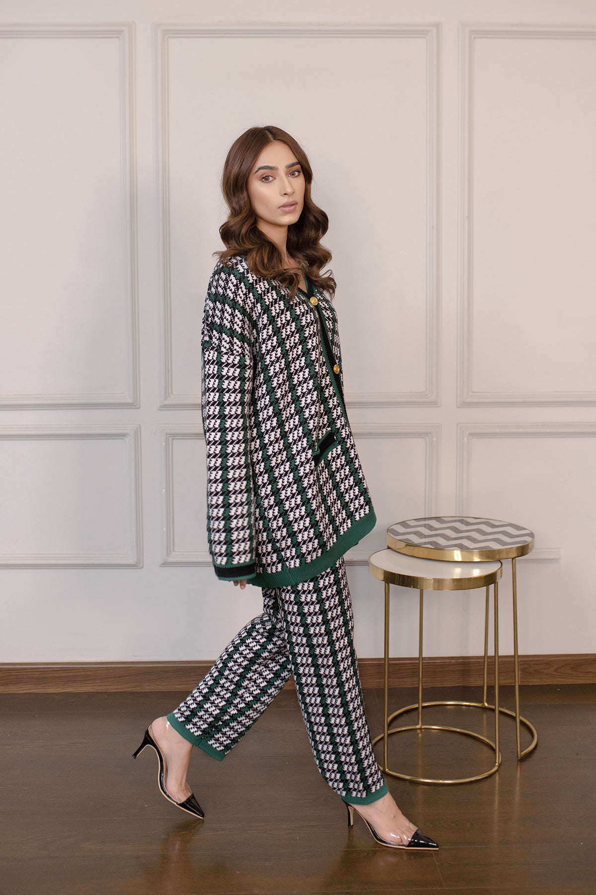 Neslihan Green Tweed Texture Suit