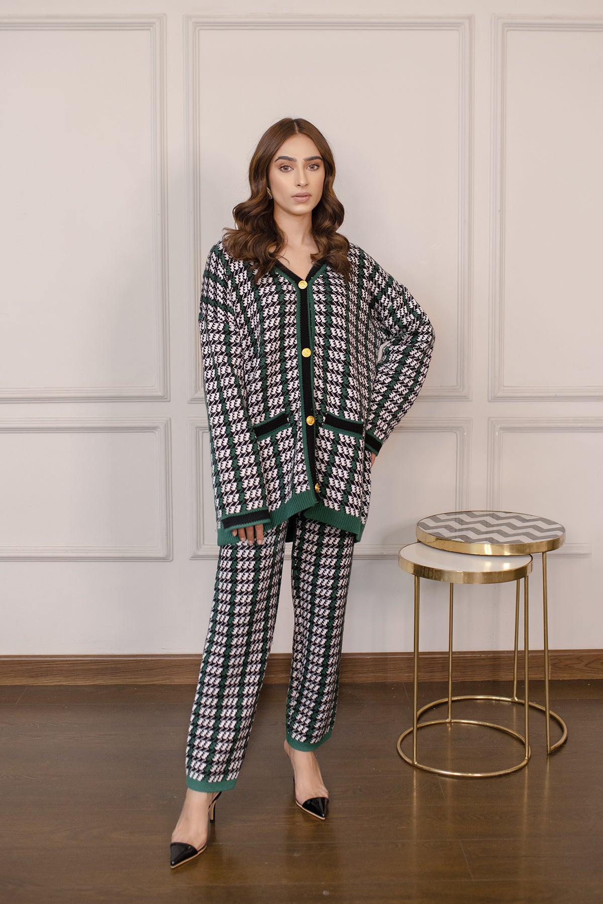 Neslihan Green Tweed Texture Suit