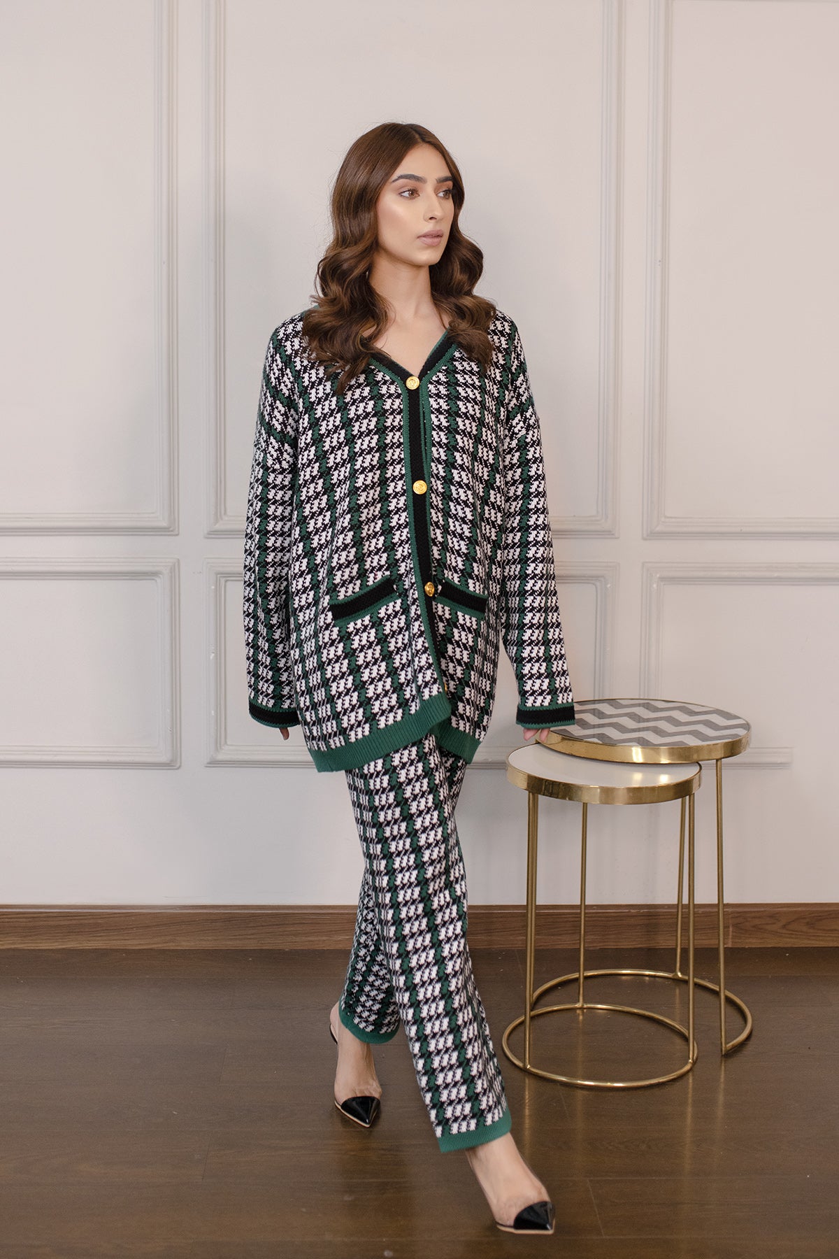 Neslihan Green Tweed Texture Suit