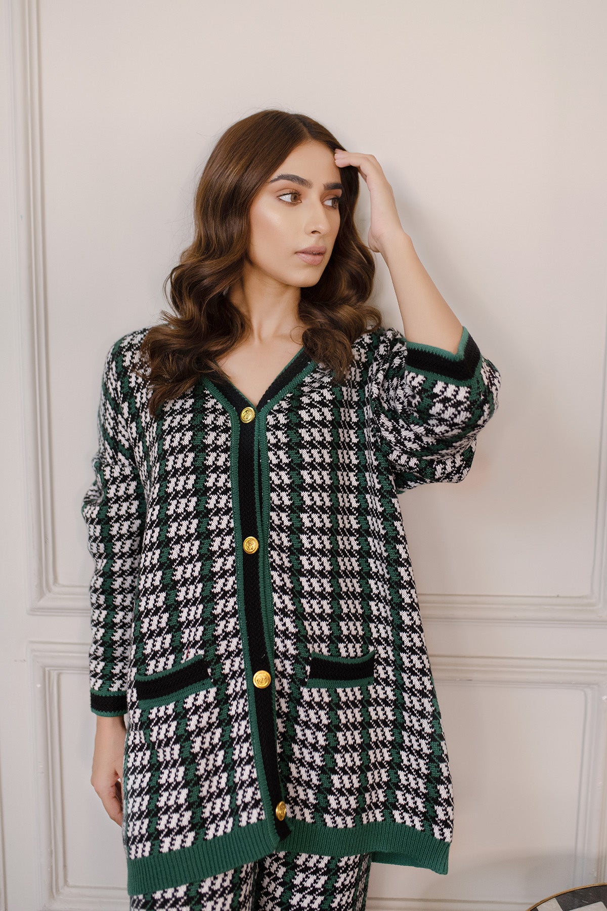 Neslihan Green Tweed Texture Suit