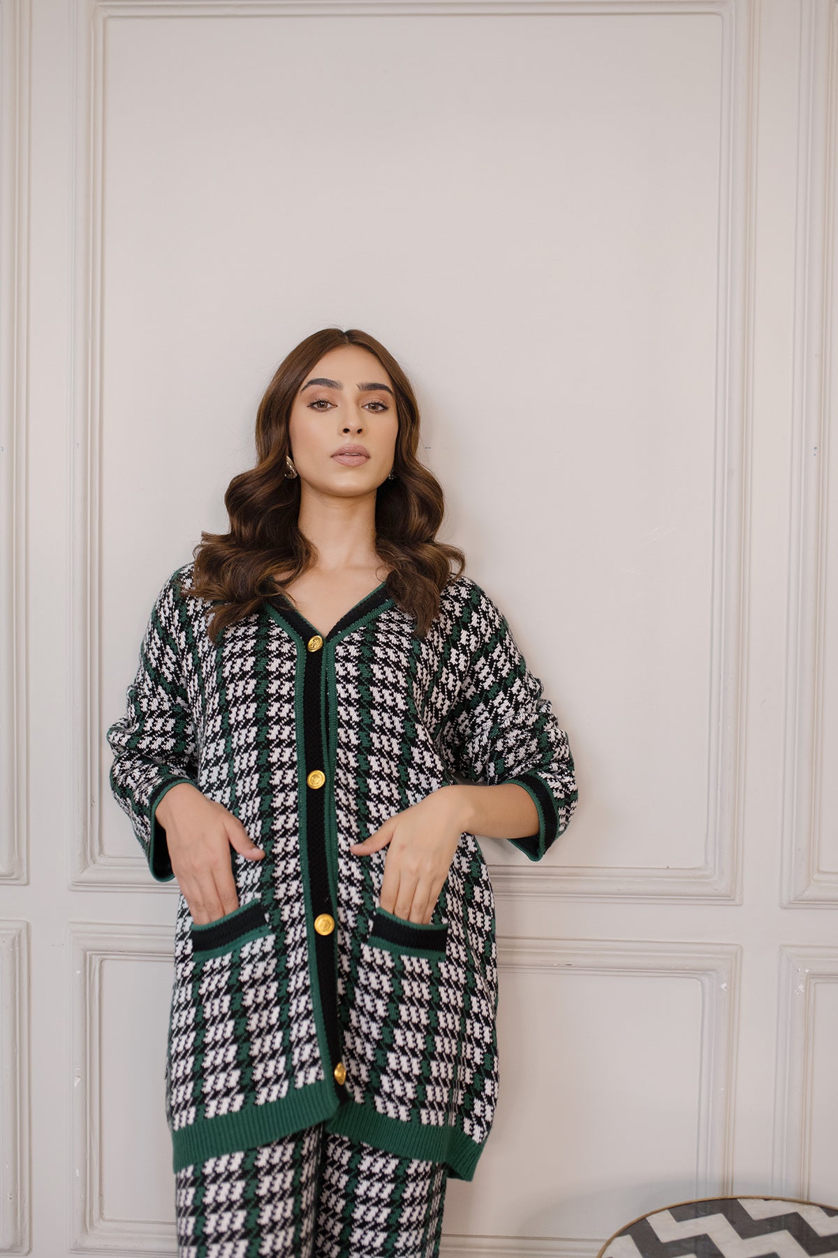 Neslihan Green Tweed Texture Suit