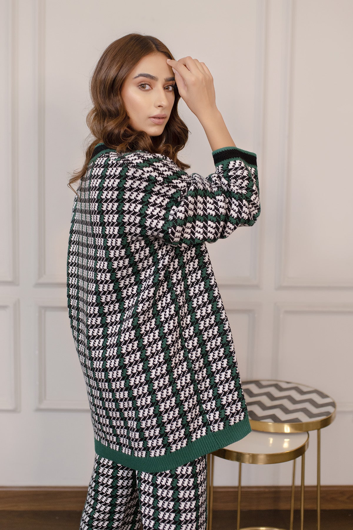 Neslihan Green Tweed Texture Suit
