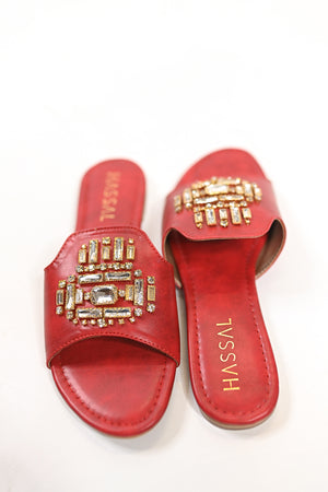 Marina Rhinestone Flats Maroon