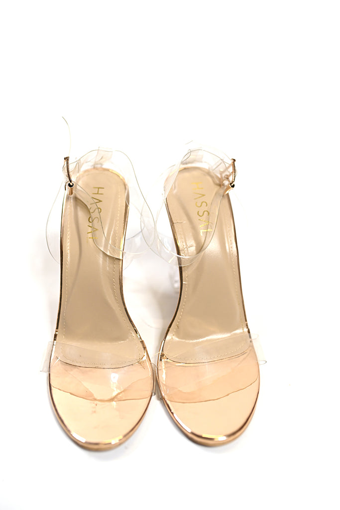 New PVC Heels with Ankle Strap Golden